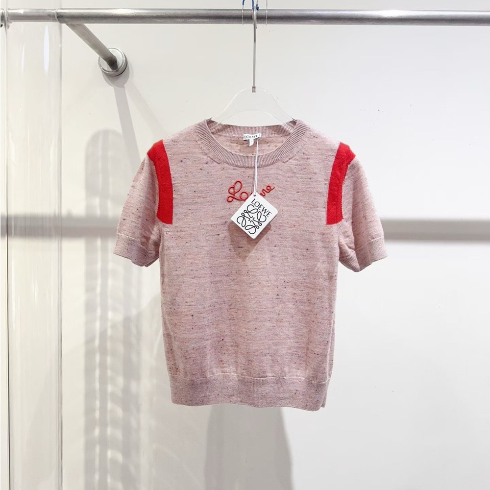 🚩steal authentic Loewe Red and Cream Short Sleeve Tee